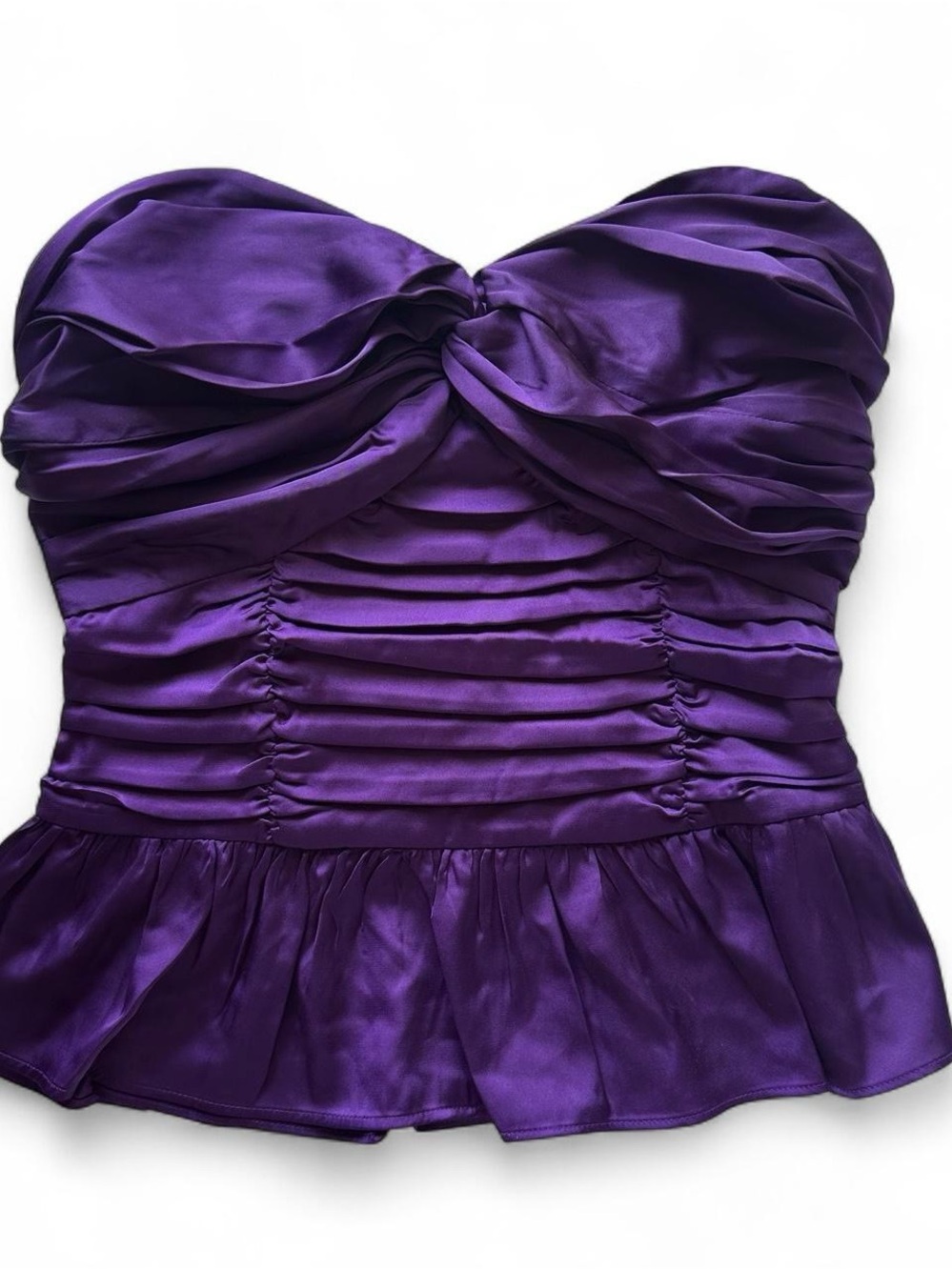 Express Purple Strapless Ruching Peplum Top